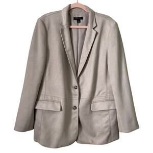 Ann Taylor Blazer Womens Size 16 Taupe Tan Micro Suede Neutral Preppy Academia